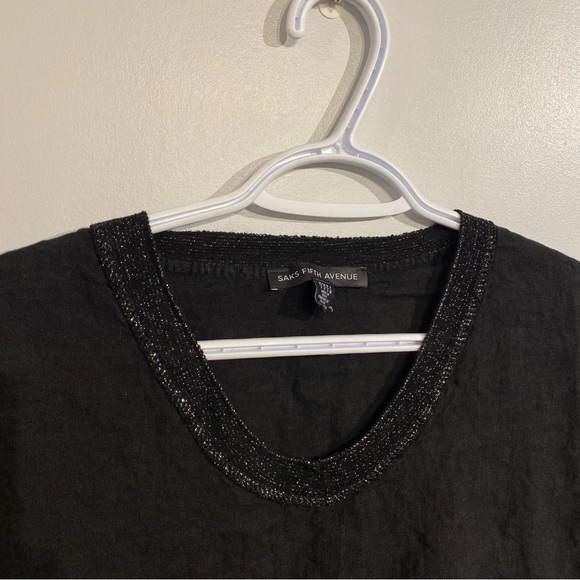Saks Fifth Ave 100% Linen top cap sleeve blouse metallic hem made in Italy - Picture 5 of 10